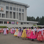 Outdoor dancing outside Kumsusan in North Korea.