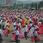 Outdoor dancing outside Kumsusan in North Korea.
