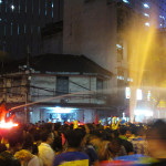 Songkran festival in Bangkok at night.