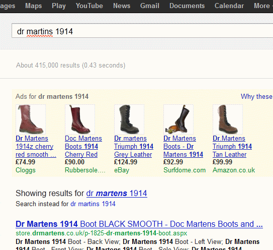 Google Adwords product listings example.