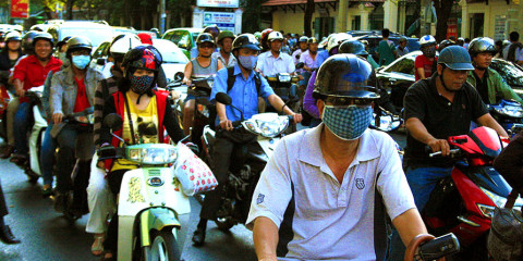 Motorbike traffic in Saigon.
