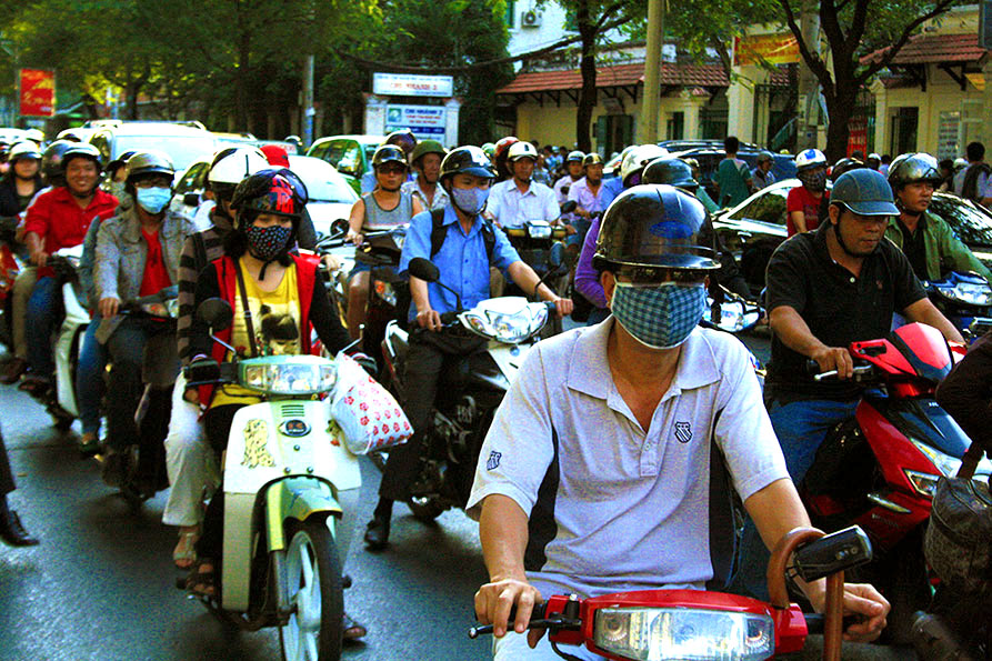 Motorbike traffic in Saigon.