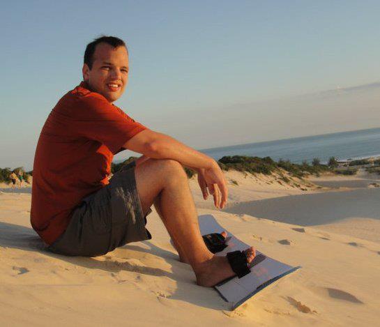 Kevin Wilke sandboarding in Florianopolis, Brazil.