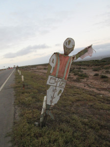 Wooden soldier at military checkpoint, Baja California, Mexico. 