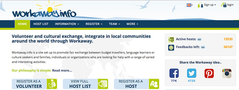 Workaway.org, work exchange for travelers and hosts.