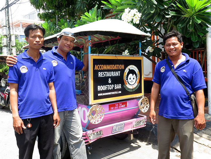 Tuk tuk drivers at the Mad Monkey Hostel in Phnom Penh.