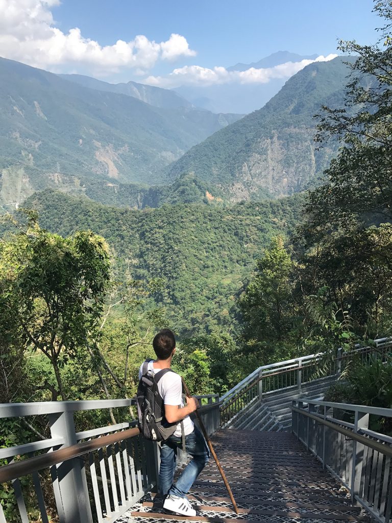 Danny Flood hiking at Double Dragon falls, Nantou County, Taiwan.